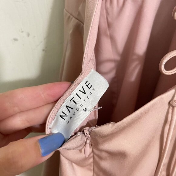 Native Daughters Womens Pink Y2K Satin Halter Tie Back Micro Mini Dress Medium - Picture 2 of 10